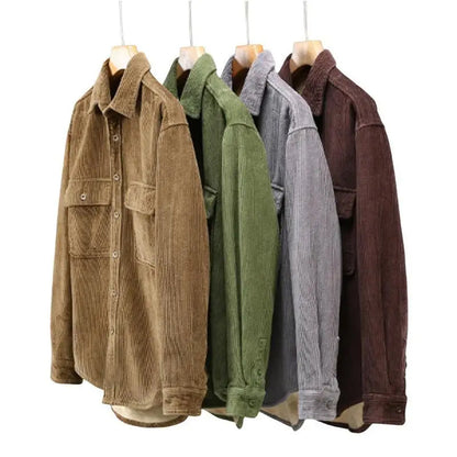Rudolf Herren Cordovershirt Fleecefutter Umlegekragen Braun