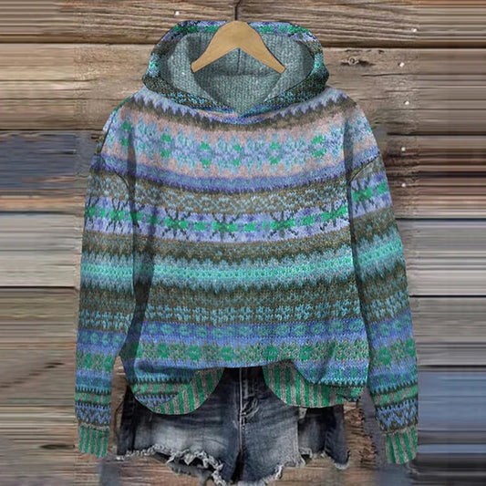 Damen Hoodie Norwegermuster Warmer Kapuzenpullover Mehrfarben - Eveloria