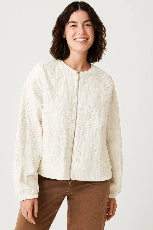Damen Bluse Florales Muster Reißverschluss - Eveloria