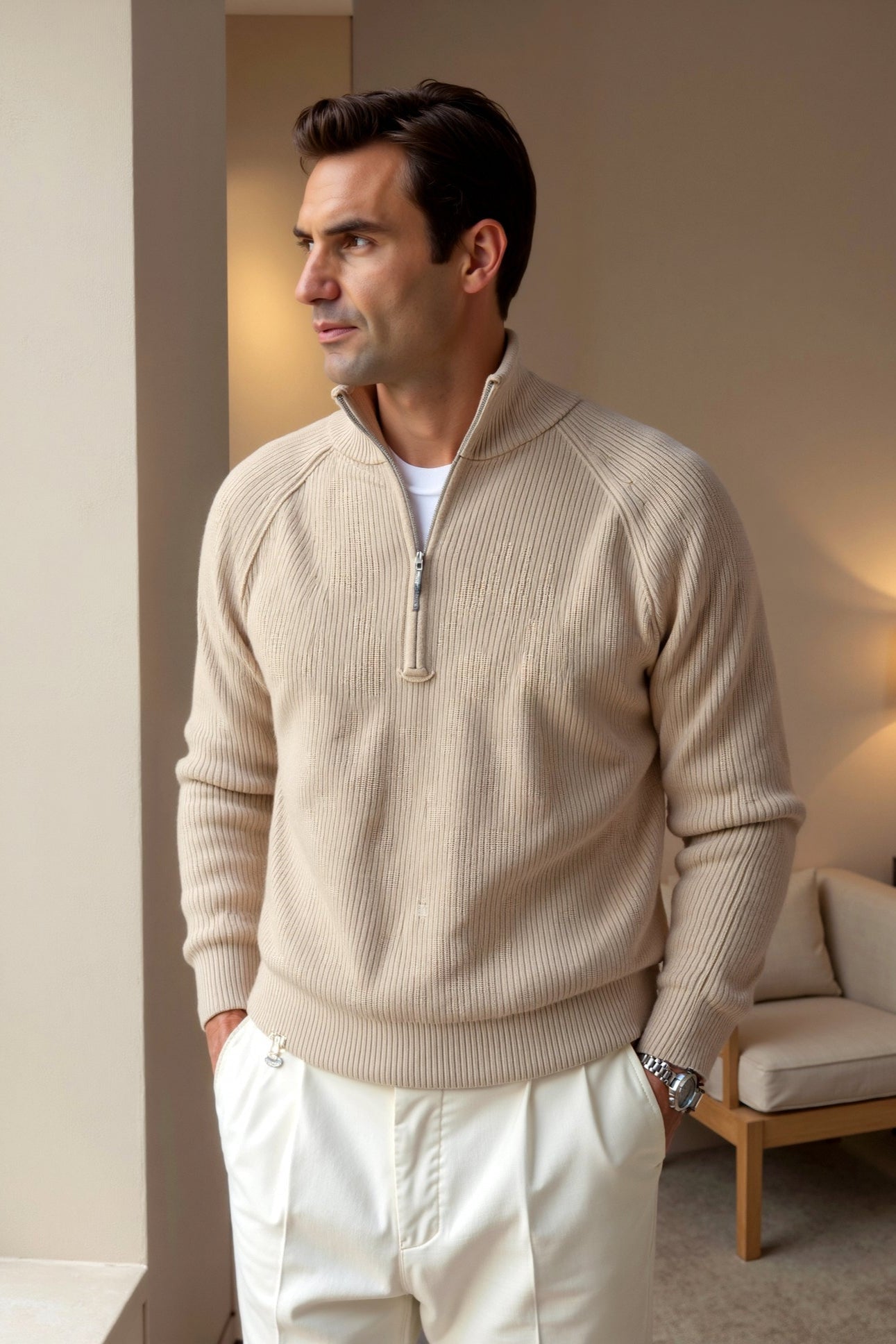 Strickpullover Reißverschlusskragen Bequem
