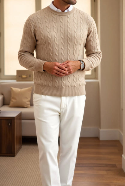 Klassischer Damen Zopfstrick Pullover Eleganz Komfort