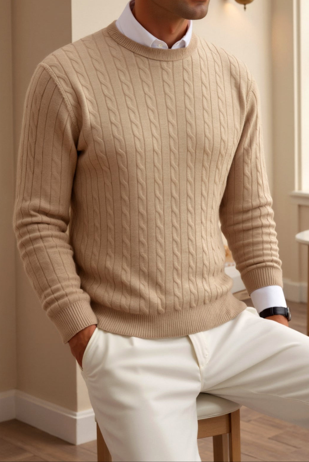 Klassischer Damen Zopfstrick Pullover Eleganz Komfort