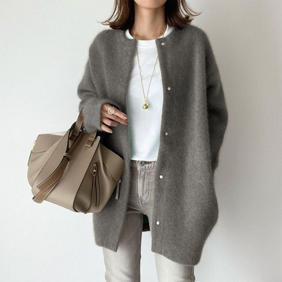 Damen Langcardigan Grobstrick Elegant Beige