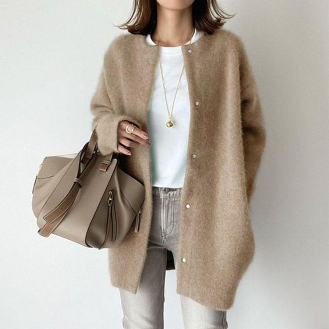 Damen Langcardigan Grobstrick Elegant Beige - Eveloria