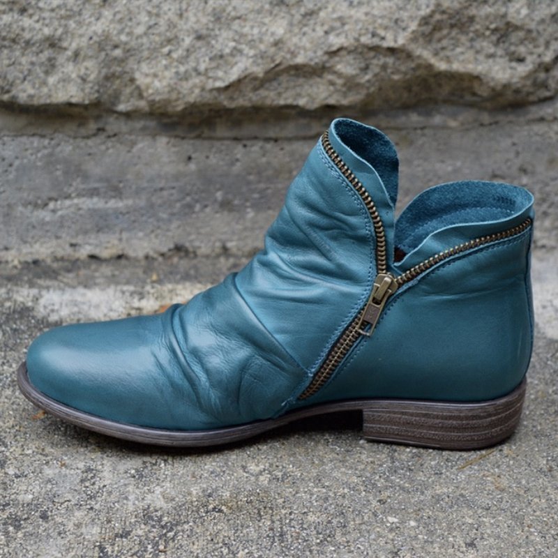 Damen Stiefeletten Seitenreißverschluss Raffung