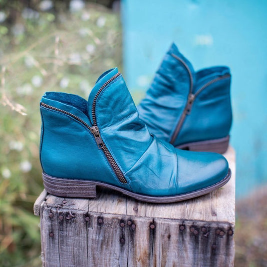 Damen Stiefeletten Seitenreißverschluss Raffung Schwarz - Eveloria