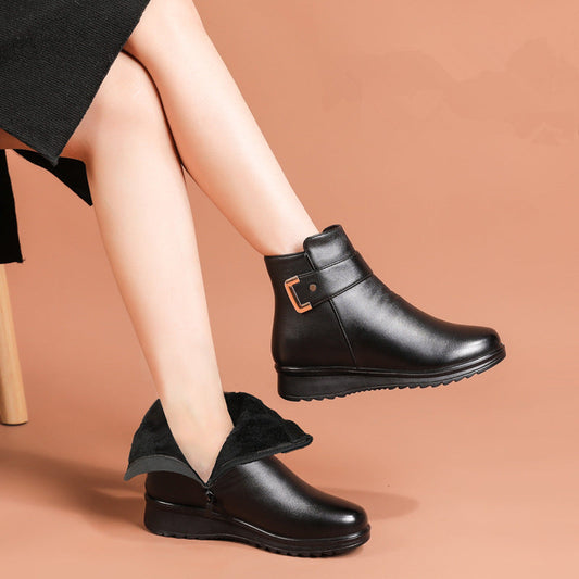 Damen Knöchelstiefel Echtes Leder Schwarz - Eveloria