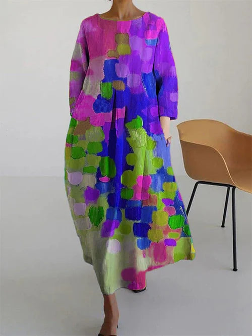 Damen Maxikleid Abstraktes Blumenmuster Länge Mit Langen Ärmeln - Eveloria