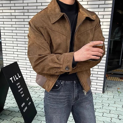 Herren Sueded Jacke Vintage Look Reverskragen