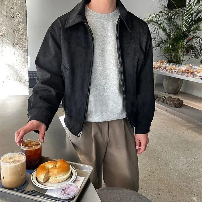 Herren Sueded Jacke Vintage Look Reverskragen