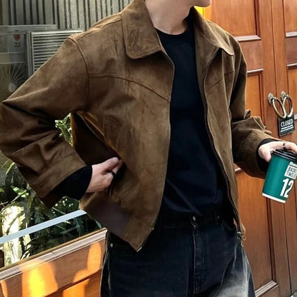 Herren Sueded Jacke Vintage Look Reverskragen