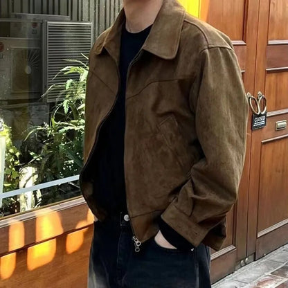 Herren Sueded Jacke Vintage Look Reverskragen