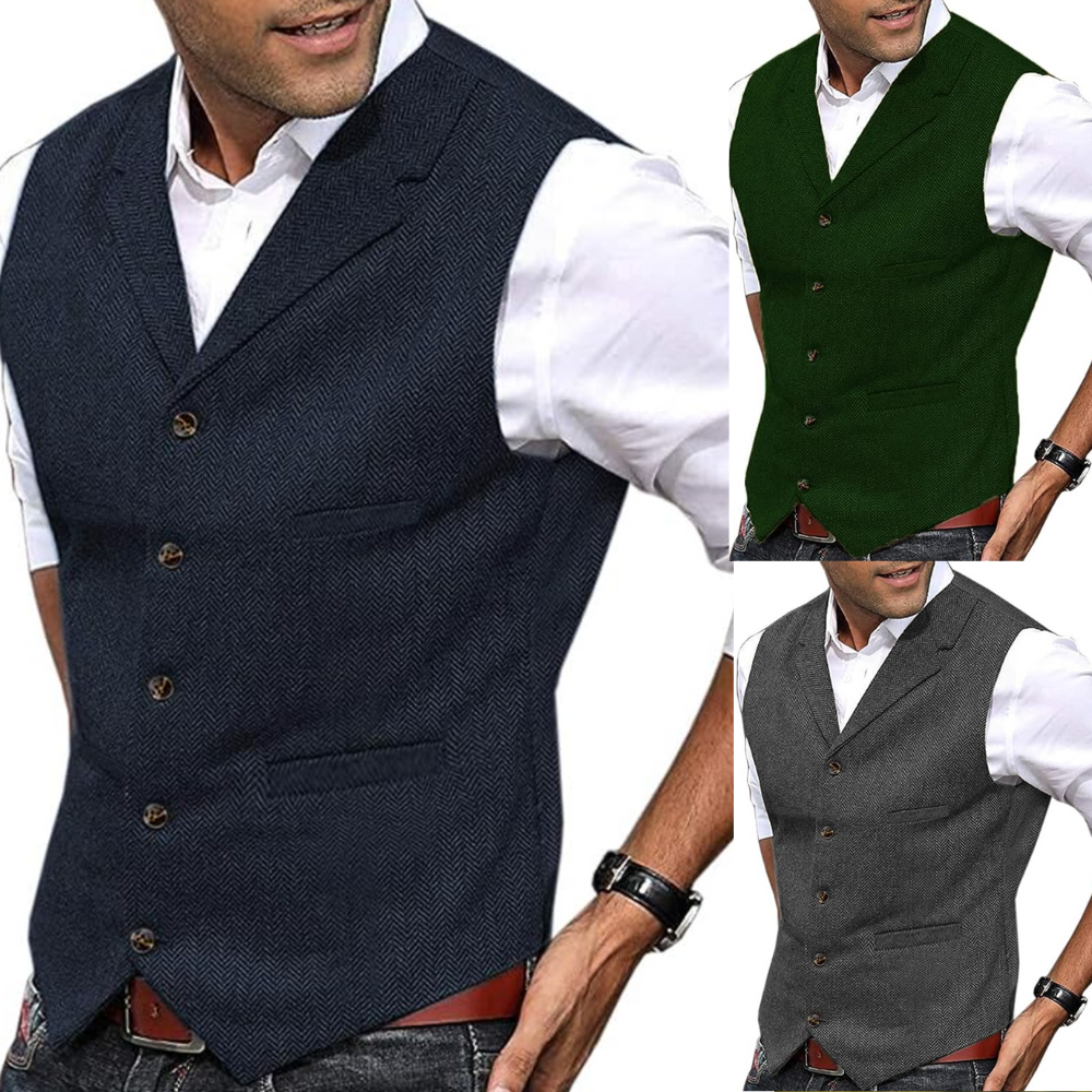 Herren Anzugweste Ärmellos Elegante Einreiher Schwarz - Eveloria