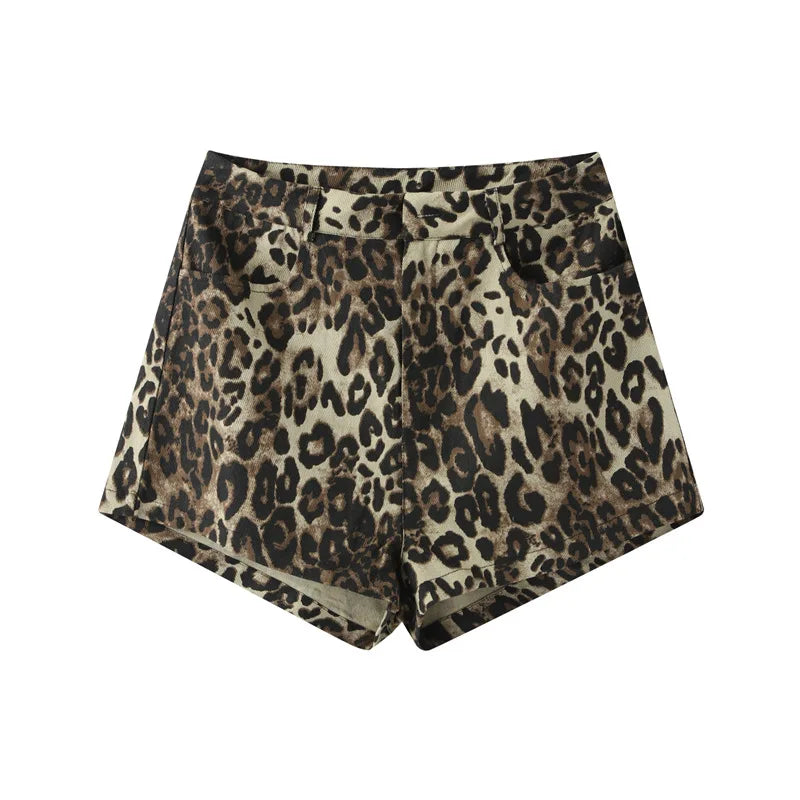 Eveloria Damen Leopard Denim Shorts