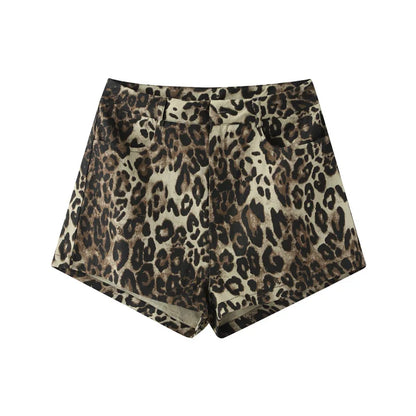 Eveloria Damen Leopard Denim Shorts