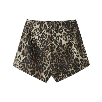 Eveloria Damen Leopard Denim Shorts