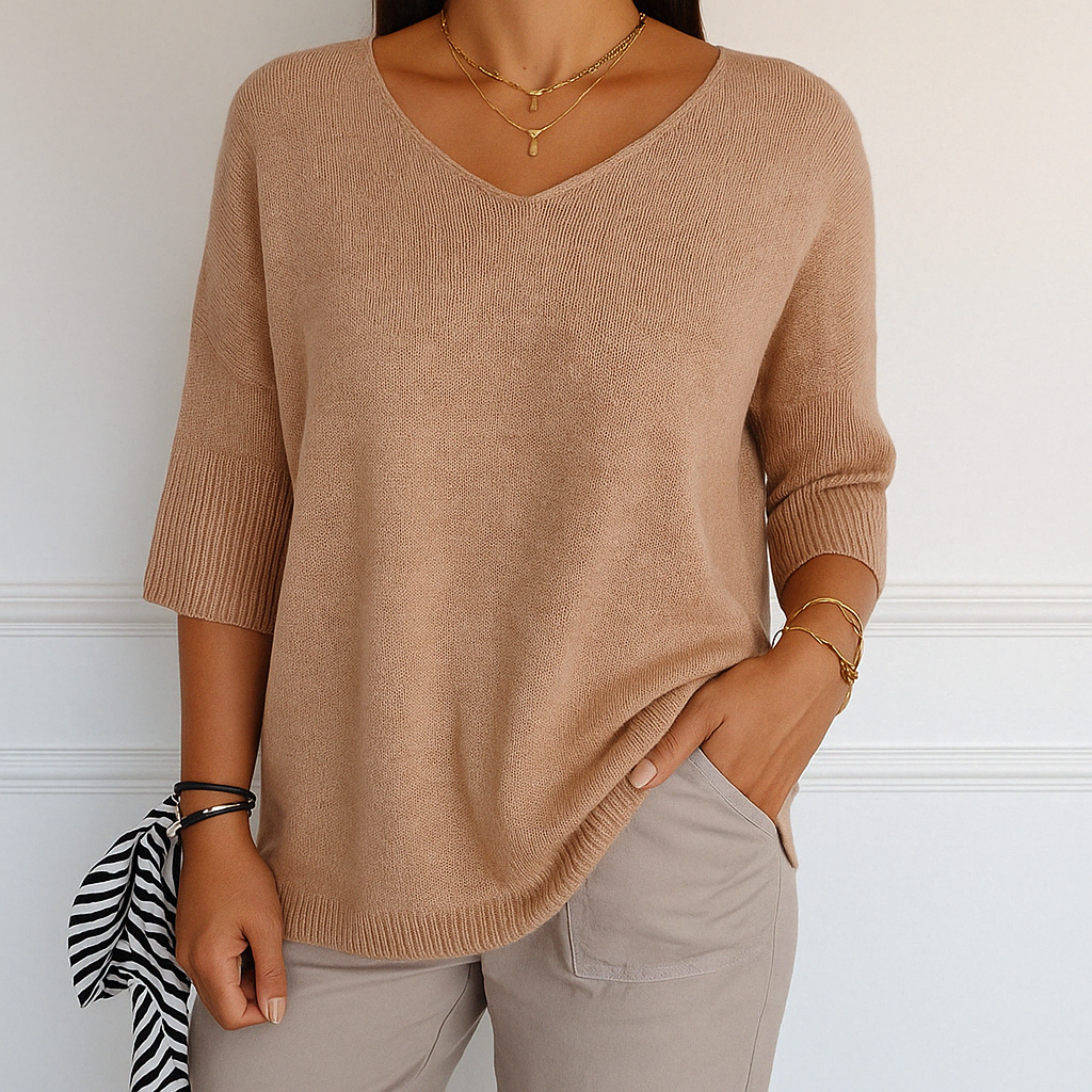 Damen Pullover V-Ausschnitt Kurzarm