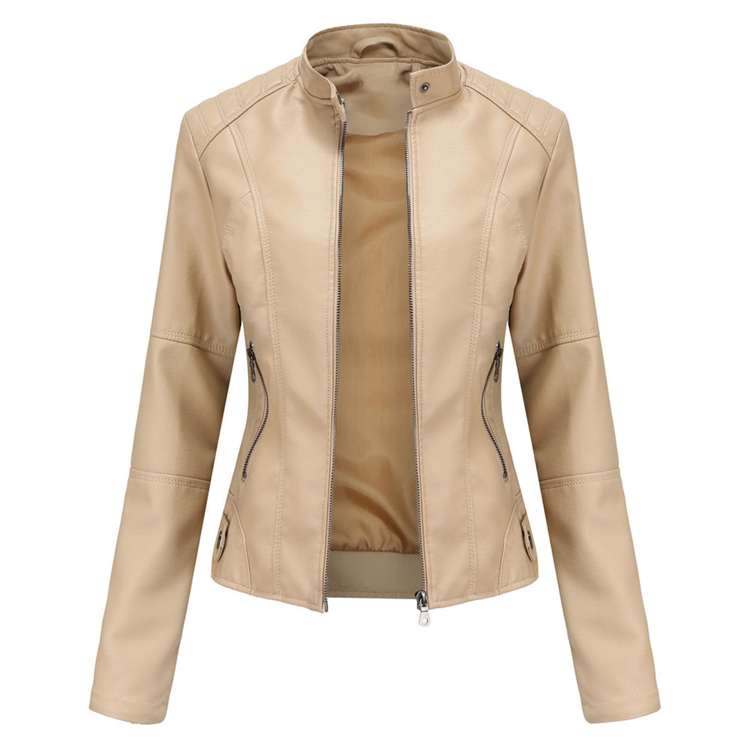 Damen Kunstleder Bikerjacke Reißverschluss
