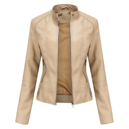 Damen Kunstleder Bikerjacke Reißverschluss