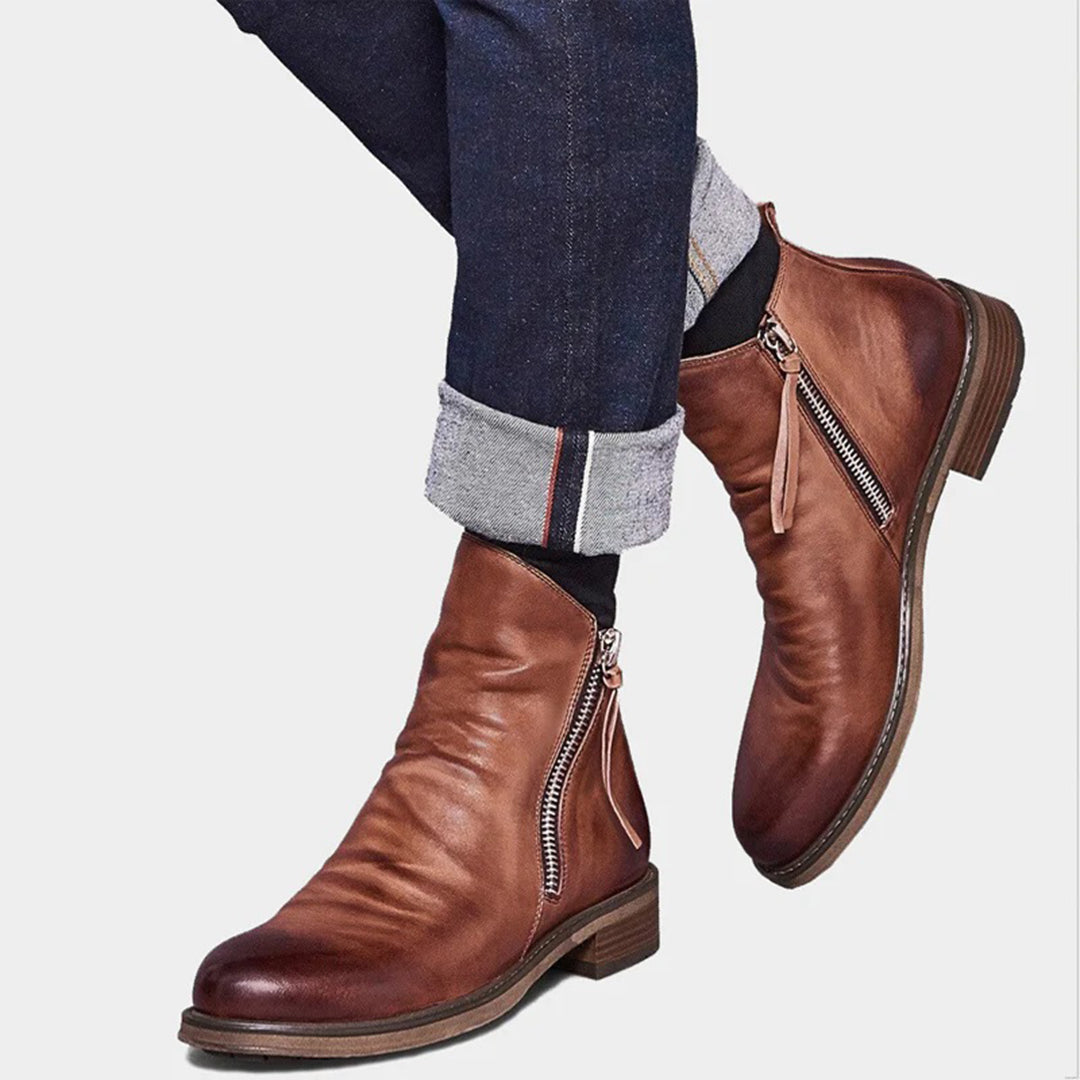 Herren Lederstiefeletten Reißverschluss