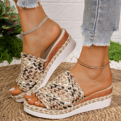 Damen Plateau-Slipper Multicolor Riemen Bequem Sommer Boho-Stil
