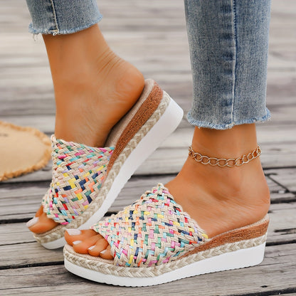 Damen Plateau-Slipper Multicolor Riemen Bequem Sommer Boho-Stil - Eveloria