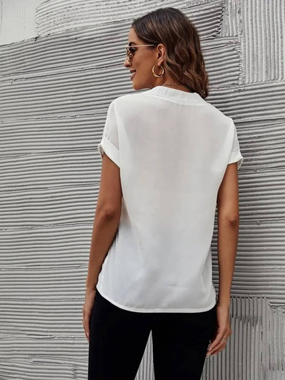 Damen Bluse V-Ausschnitt Kurzärmelig Lässig