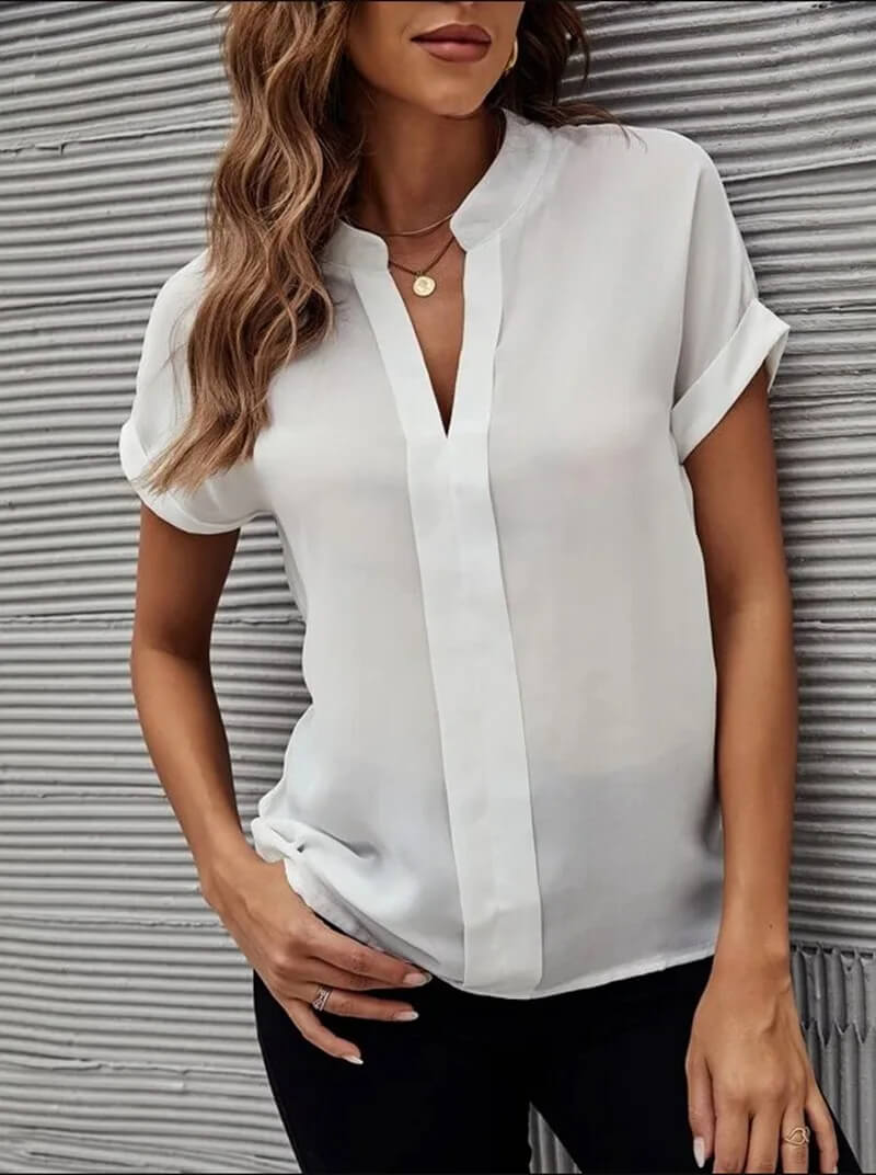Damen Bluse V-Ausschnitt Kurzärmelig Lässig