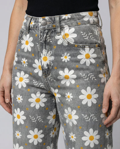 Damen Jeans Weite Floral Blumenmuster