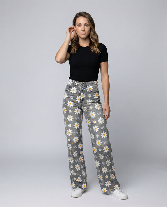 Damen Jeans Weite Floral Blumenmuster - Eveloria