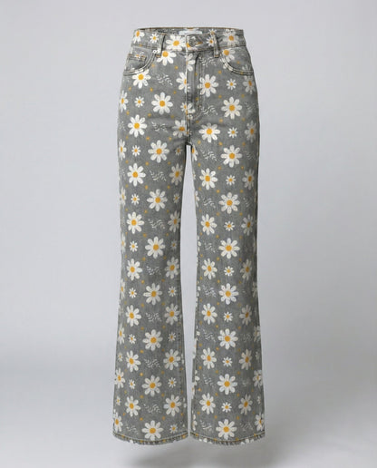 Damen Jeans Weite Floral Blumenmuster