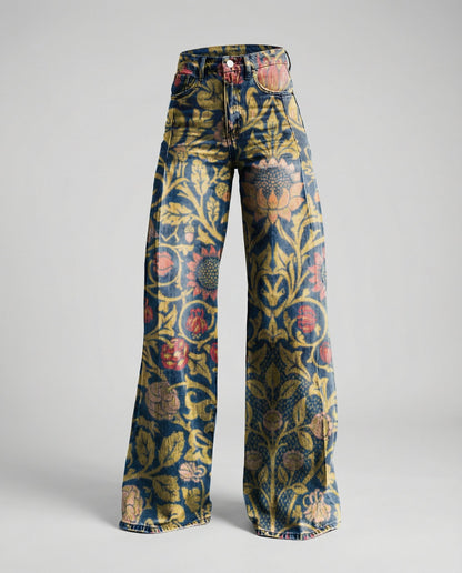 Damen Jeans Weite Floral Blumenmuster