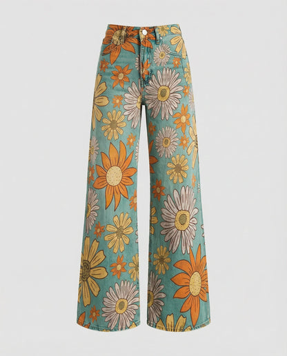 Damen Jeans Weite Floral Blumenmuster