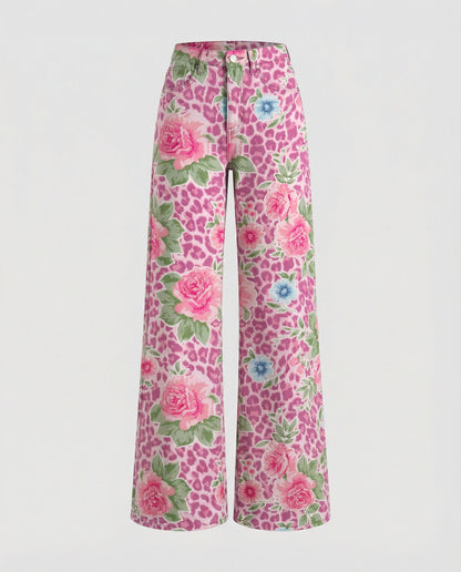 Damen Jeans Weite Floral Blumenmuster