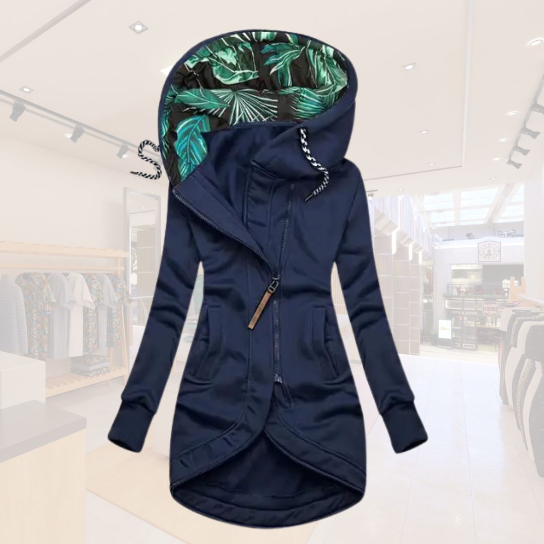 Damen Longjacke Kapuzenjacke Figurfreundlich Schwarz - Eveloria