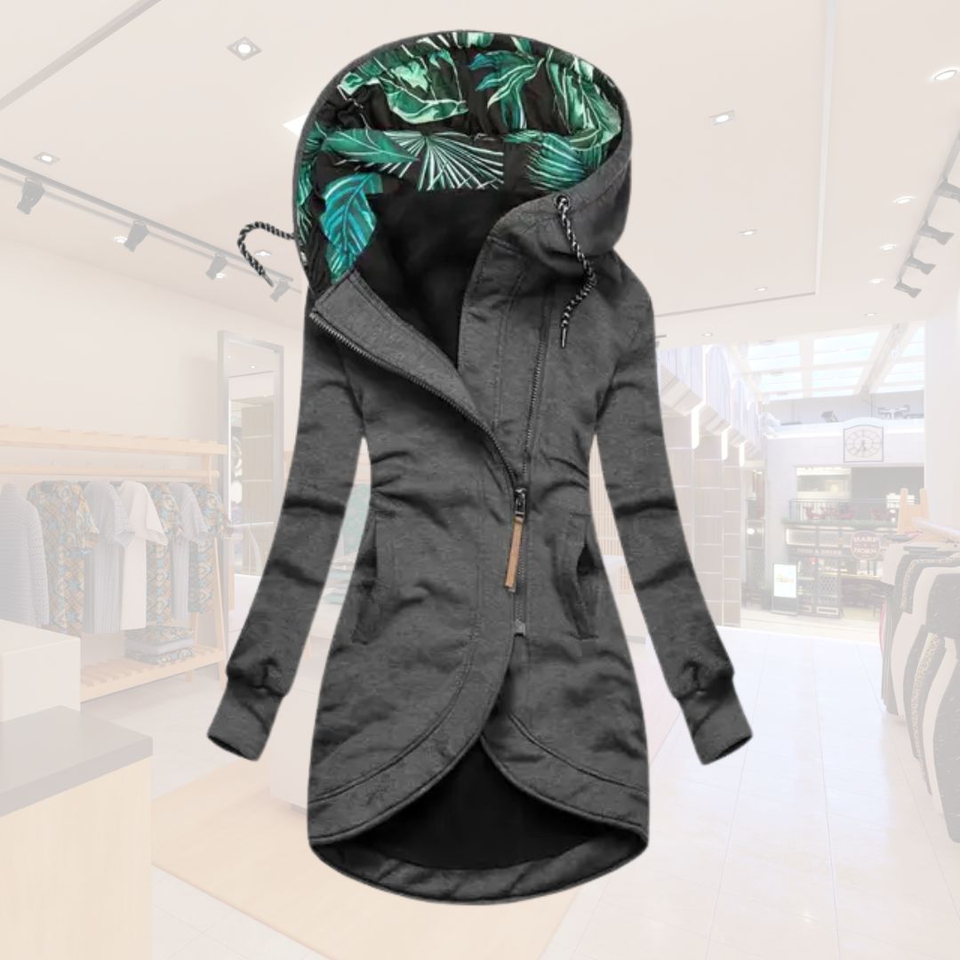 Damen Longjacke Kapuzenjacke Figurfreundlich