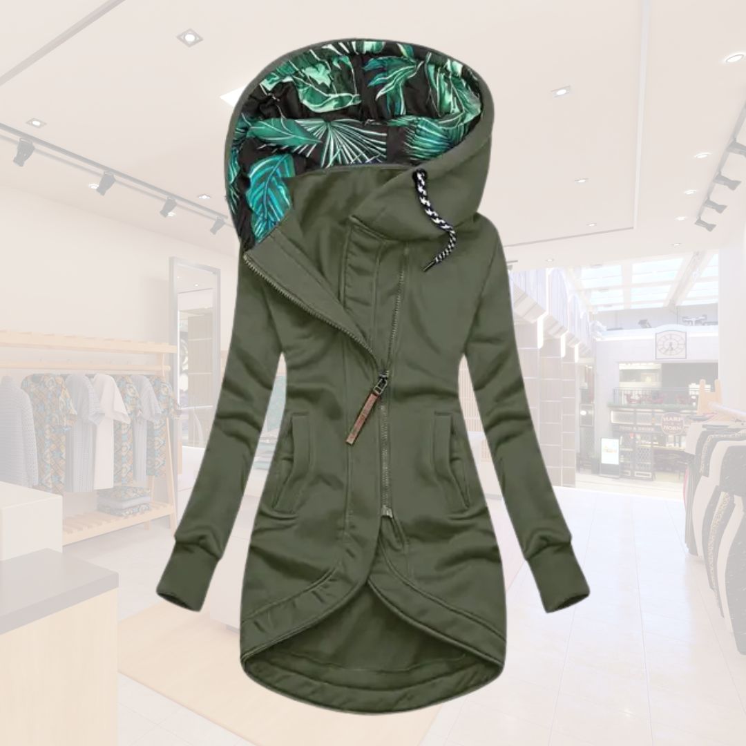 Damen Longjacke Kapuzenjacke Figurfreundlich