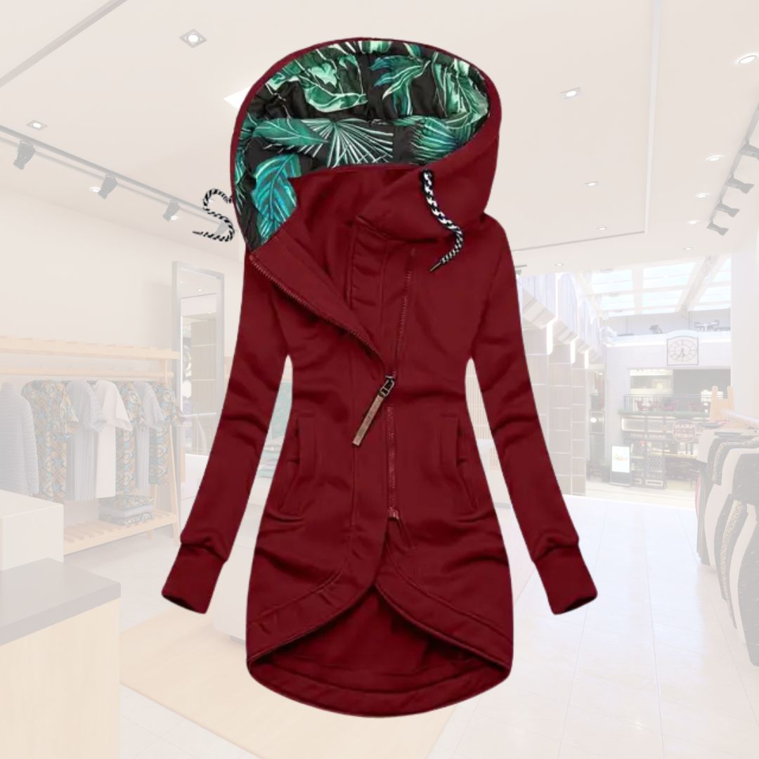 Damen Longjacke Kapuzenjacke Figurfreundlich