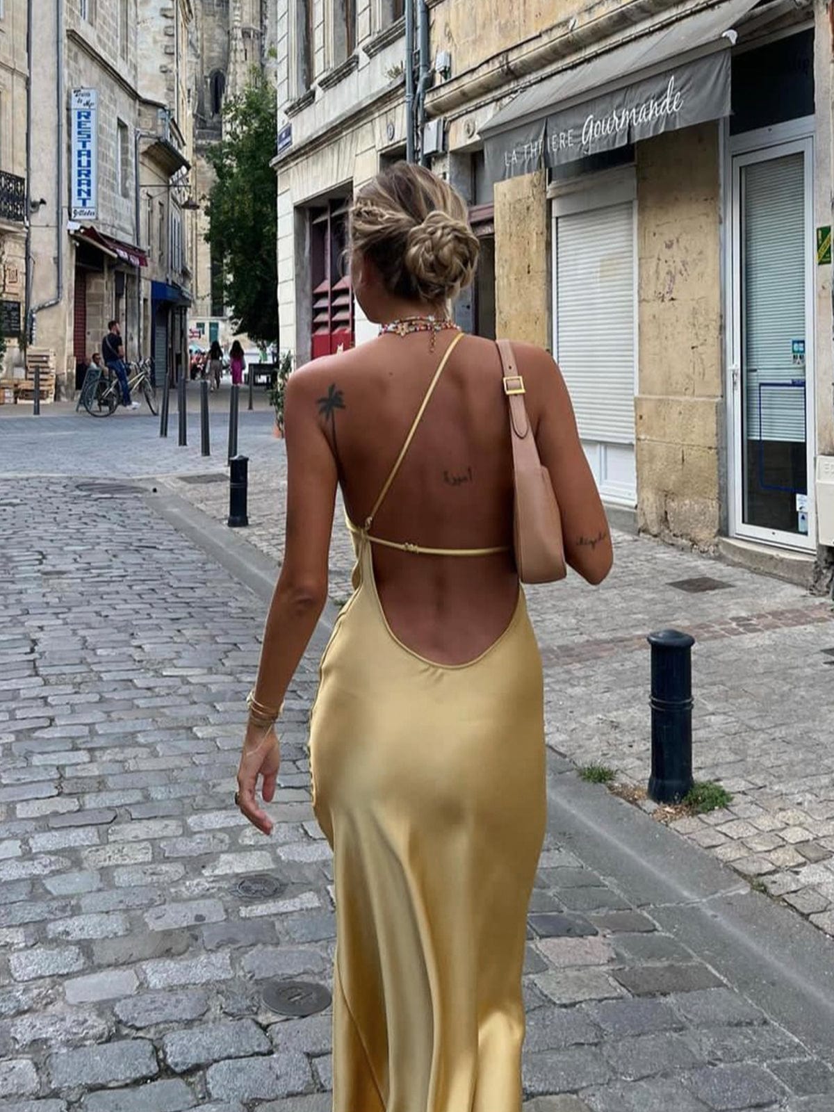 Elegantes Damen Satinkleid Rückenfrei Hochzeit Party
