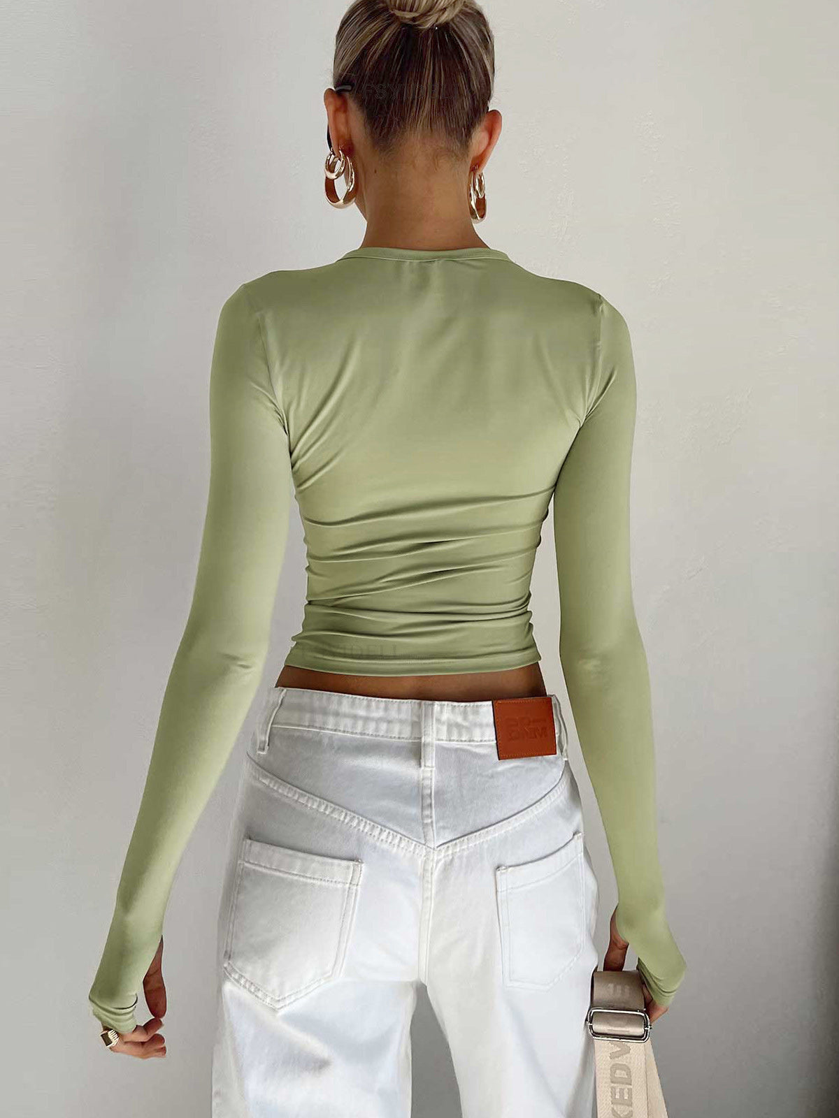 Damen Langarm Crop Sommer Baumwolle Weiß