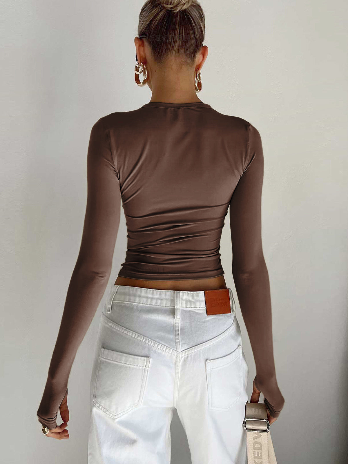 Damen Langarm Crop Sommer Baumwolle Weiß