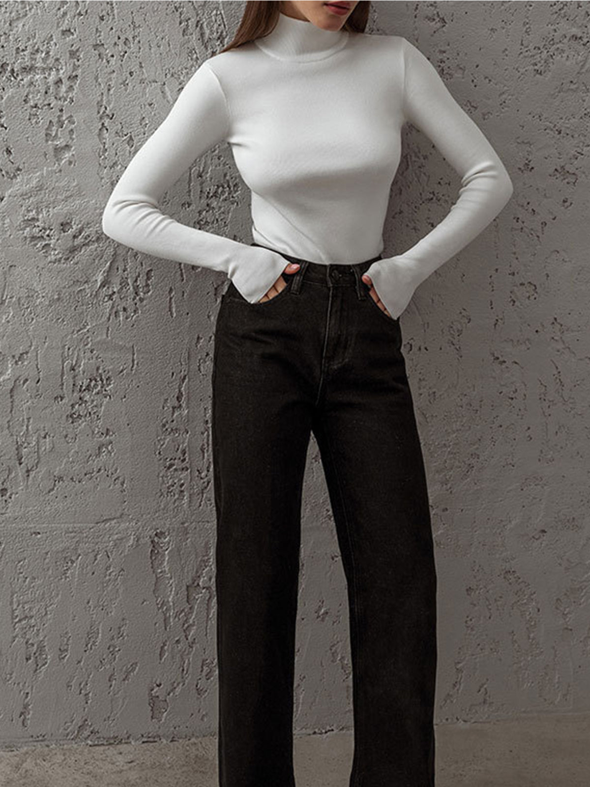 Damen Frühlings- Bequem Mock-Neck
