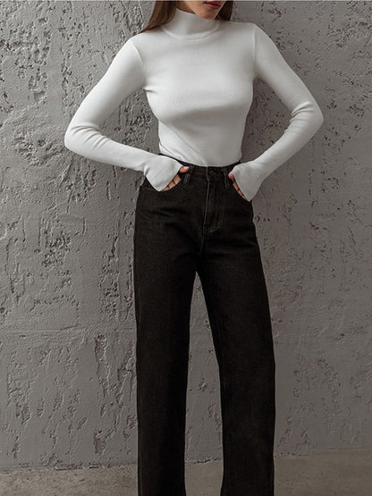 Damen Frühlings- Bequem Mock-Neck