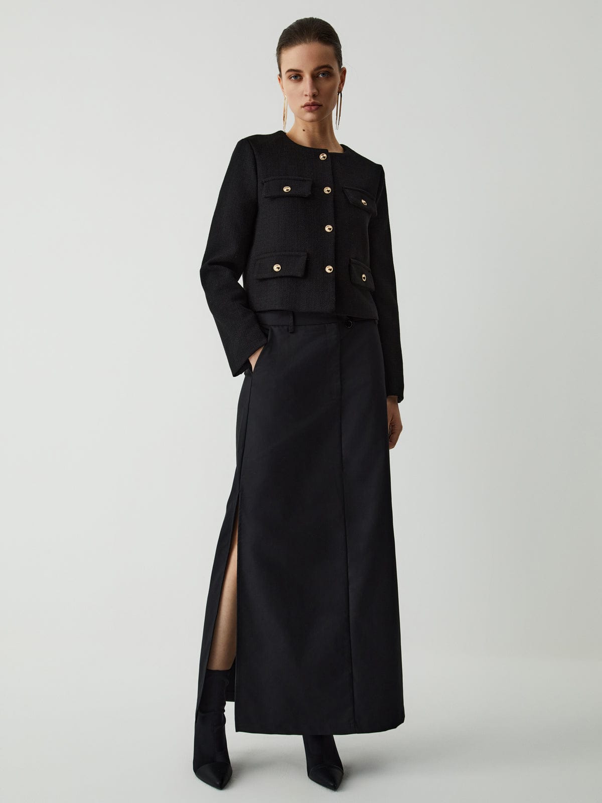 Damen Klassische Tweedjacke Golden Knöpfe