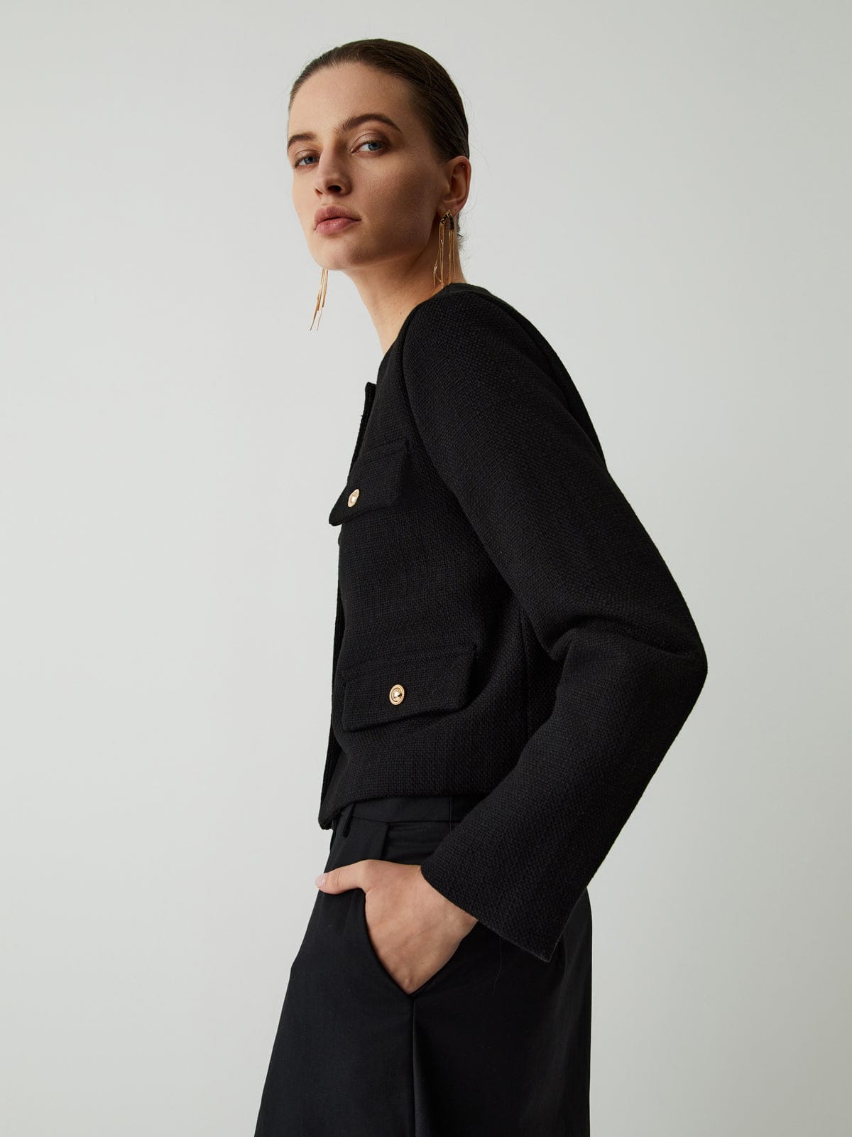 Damen Klassische Tweedjacke Golden Knöpfe