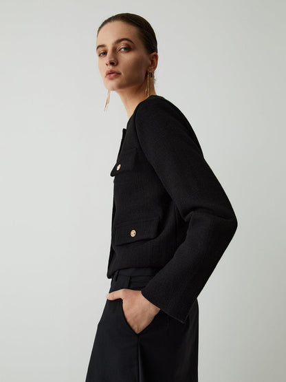 Damen Klassische Tweedjacke Golden Knöpfe