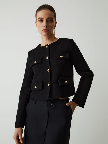 Damen Klassische Tweedjacke Golden Knöpfe