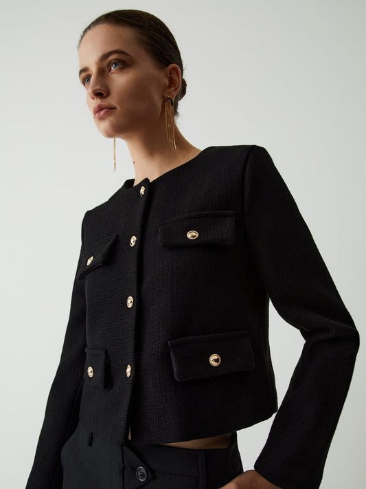 Damen Klassische Tweedjacke Golden Knöpfe - Norvielle