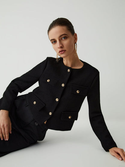 Damen Klassische Tweedjacke Golden Knöpfe