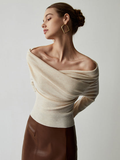 Damen Off-Shoulder Stricktop Feminin Beige